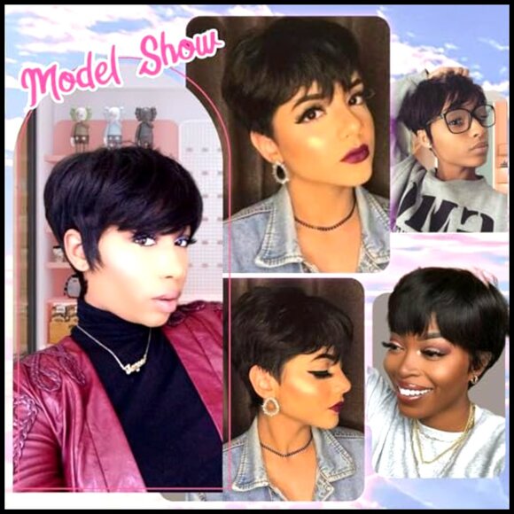 Pixie Cut Wig Glueless Human Hair Layered Short Style With Bangs main image 5